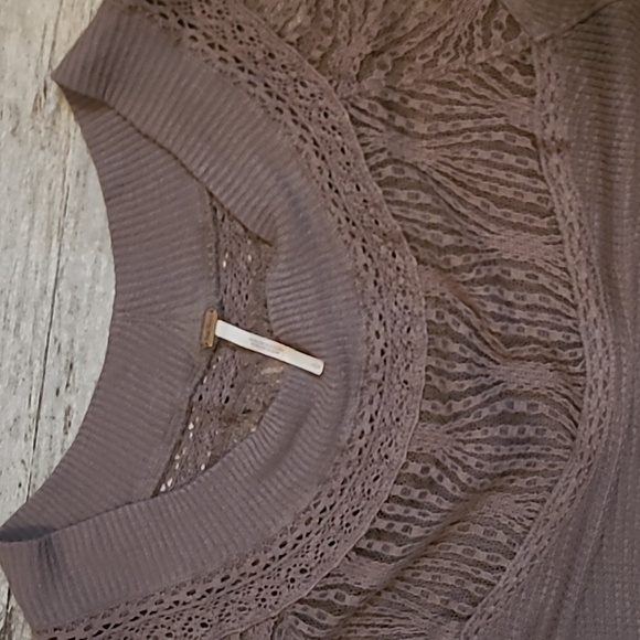Free People Spring Valley Taupe Lightweight Thermal Knit Lace Tunic Top Wmns L - Picture 2 of 14